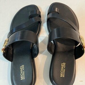 Michael Kors Vera black sandals with gold emblem size 7